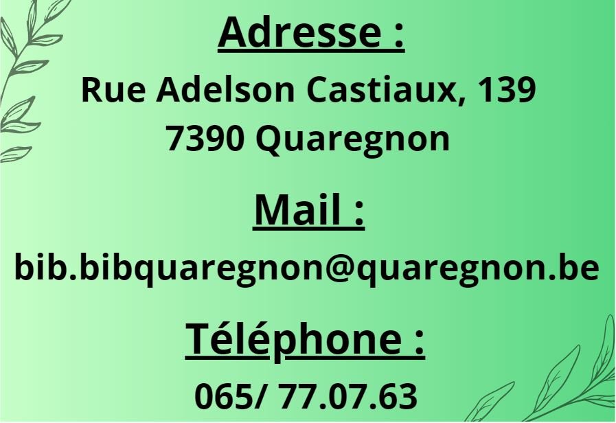 Informations bibliothèque Quaregnon